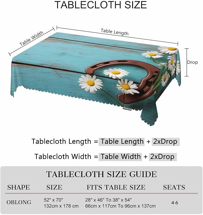 Daisy Dinner Table Cloths Rustic Wooden Horseshoe Daisy Decorative Tablecloth for Rectangle Tables 52"X70", Heavy Duty Table Covers Tablecloths for Kitchen Patio Banquet