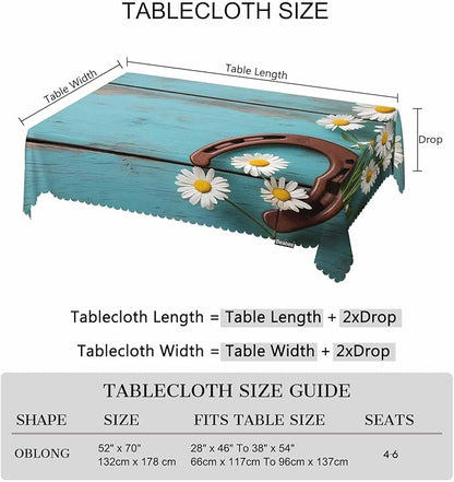 Daisy Dinner Table Cloths Rustic Wooden Horseshoe Daisy Decorative Tablecloth for Rectangle Tables 52"X70", Heavy Duty Table Covers Tablecloths for Kitchen Patio Banquet