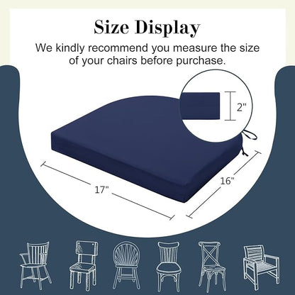 Cozyide Outdoor Chair Cushions, Waterproof Patio Seat Cushions with Adjustable Straps, Round Corner Patio Chair Cushions for Garden, Navy, 17x16x2 Inch (Pack of 4)