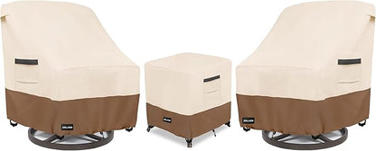 ANartcle 3 Pieces Patio Bistro Sets Cover,600D Waterproof Heavy Duty Patio Furniture Covers,Includes 2 Outdoor Swivel Chair Covers and 1 Patio Wicker Side Table Cover(Beige&Brown)