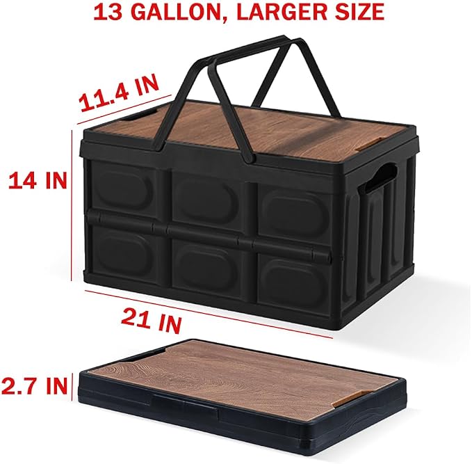 Collapsible Storage Bins Box with Lids and Handle, 13 Gallon 50L Portable Plastic Storage Crate Containers Totes, Instacrate Stackable Foldable Camping Basket Supplies for Camp Fishing Car RV, Office