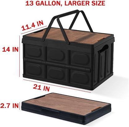 Collapsible Storage Bins Box with Lids and Handle, 13 Gallon 50L Portable Plastic Storage Crate Containers Totes, Instacrate Stackable Foldable Camping Basket Supplies for Camp Fishing Car RV, Office