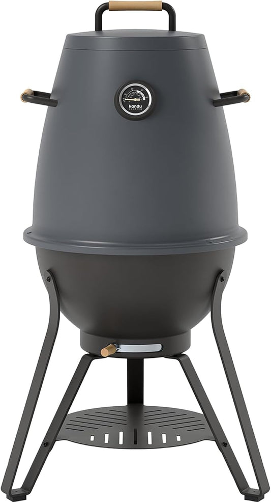 Kandu Outdoor Charcoal Oven Grill, Coal Grey - Cooks from All Directions, Space Saving, Includes 8 Skewers, Up to 750 Degrees - Quick Vertical Cooking Locks in Flavor, Nutrients & Moisture