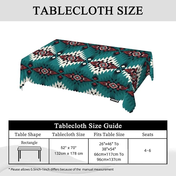 Swono Aztec Pattern Tablecloth Ethnic Native Style Boho Geometric Green Decorative Table Cover for Kitchen, Party Banquet and Holiday Tablecloth, 52x70 Inch(4-6 Seats)
