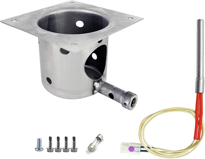 7-Hole Firepot & Hot Rod Igniter Kit Compatible with Traeger, Pit Boss, Camp Chef, Z Grills – Heavy Duty 14-Gauge Steel Burn Pot Assembly Replaces KIT0396 74254 (Includes Screws & Fuse)