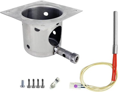 7-Hole Firepot & Hot Rod Igniter Kit Compatible with Traeger, Pit Boss, Camp Chef, Z Grills – Heavy Duty 14-Gauge Steel Burn Pot Assembly Replaces KIT0396 74254 (Includes Screws & Fuse)
