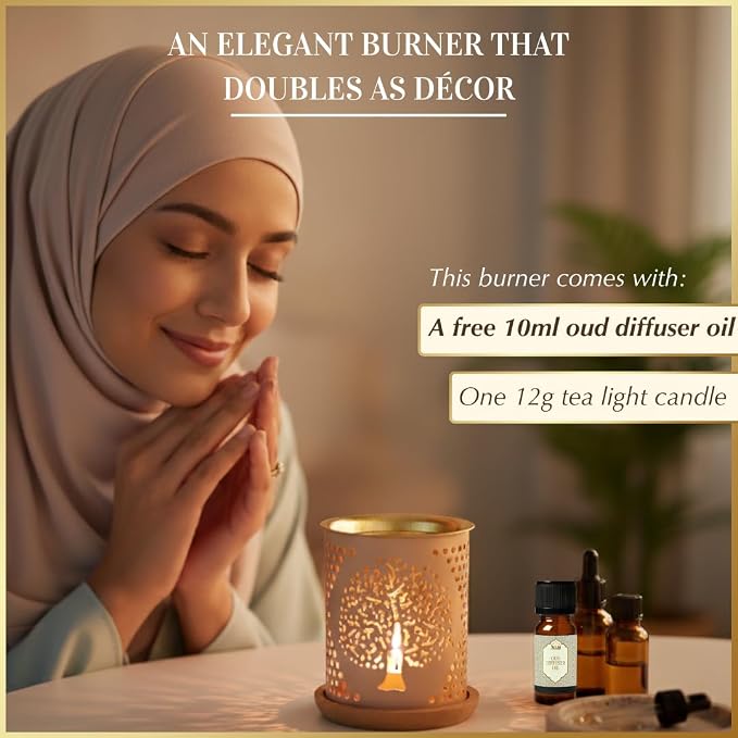 Tree of Life Essential Oil Burner by Dukhni | Oil Diffuser & Free Oud Oil | Use for Oud Essential Oil, Fragrance Oil, Diffuser Oils | Home Aromatherapy, Prayer, Stress Relief, Meditation, Muslim Gift