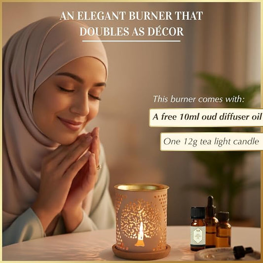 Tree of Life Essential Oil Burner by Dukhni | Oil Diffuser & Free Oud Oil | Use for Oud Essential Oil, Fragrance Oil, Diffuser Oils | Home Aromatherapy, Prayer, Stress Relief, Meditation, Muslim Gift