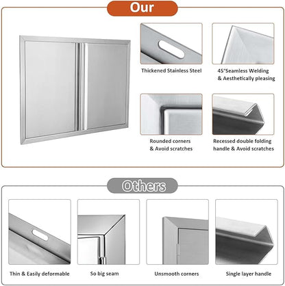 BI-DTOOL Outdoor Kitchen Door 26" W X 24" H 304 Brushed Stainless Steel BBQ Access Doors for Outdoor Kitchen Outdoor Cabinet Barbeque Grill or BBQ Island
