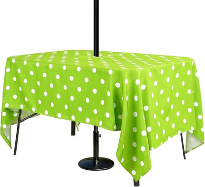 Poise3EHome Outdoor Tablecloth Rectangle with Umbrella Hole Waterproof Green and White Tablecloth for Spring Picnic Party Patio Table Camping, Green Polka Dot (52X70 Zipper)