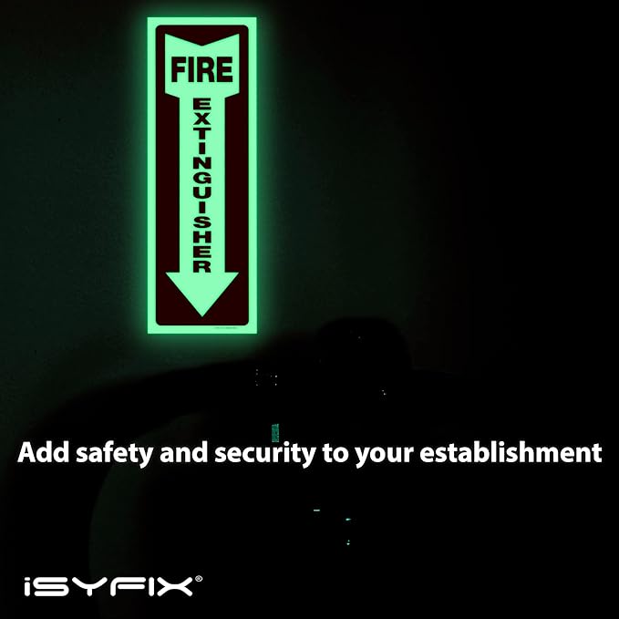 iSYFIX Fire Extinguisher Glow in the Dark Sticker Sign – 3 Pack 4x12 Inch – Premium Self-Adhesive Vinyl, Laminated for Ultimate UV, Weather, Scratch, Water and Fade Resistance, Indoor and Outdoor