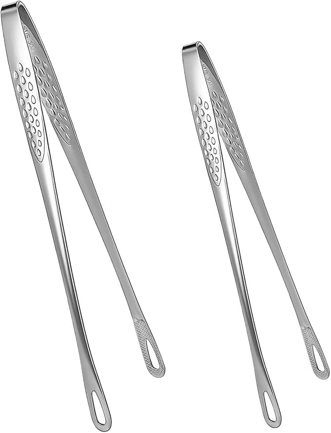 2 Pcs 11 Inches and 9.45 In Kitchen Tongs Korean BBQ Tweezers Grill Tools Stainless Steel Kitchen Tweezers Grill Food For Cooking, Meat, Bread & Ice, Clip Head Hollow Design