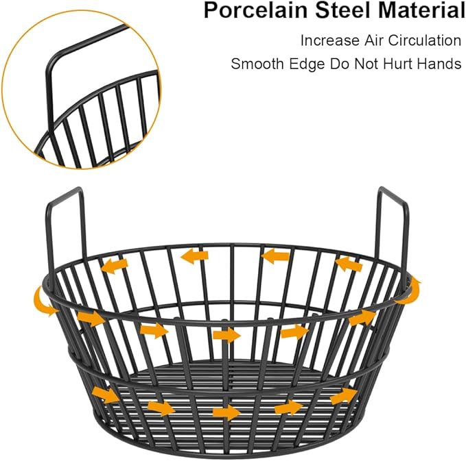 Charcoal Ash Basket for Large Big Green Egg Grill, Heavy Duty Porcelain Steel Fire Basket also Fits Kamado Joe Classic, Compatible with Pit Boss, for Louisiana Grills, for Primo Kamado Grill, Fits Large Grill Dome