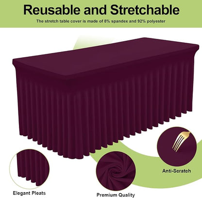 Smiry 2 Pack Spandex Elastic Fitted Table Cloth Skirt for 8FT Table | Stretch Washable Table Cloth, Banquet Table Cover for Wedding, Party, Indoor & Trade Shows, (Jujube Red, 96Lx30Wx30H)