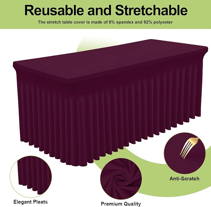 Smiry Spandex Elastic Fitted Table Cloth Skirt for 6FT Rectangle Table | Stretch Washable Table Cloth, Banquet Table Cover for Wedding, Party, Indoor & Trade Shows, (Jujube Red, 72Lx30Wx30H)