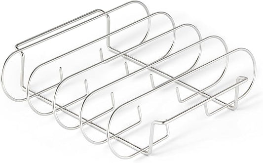 Amazon Basics Stainless Steel Rib Rack for Smoking and Grilling, Holds up to 4 Full Racks, Dishwasher-Safe BBQ Accessory, Silver, 1-Pack