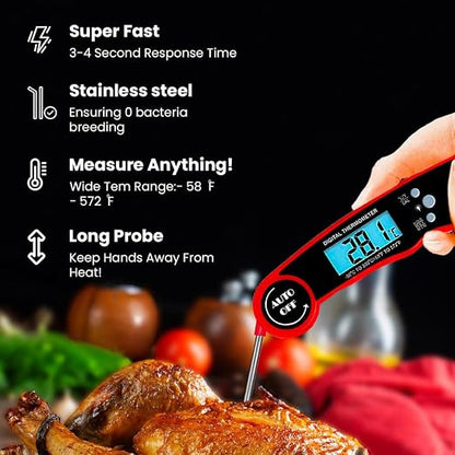 Meat Thermometer Digital Instant Read for Cooking and Grilling, Waterproof Food Thermometer with Backlight, Foldable Probe, Auto Off, Magnet, Bottle Opener, Built-in Bottle Opener & Fridge Magnet