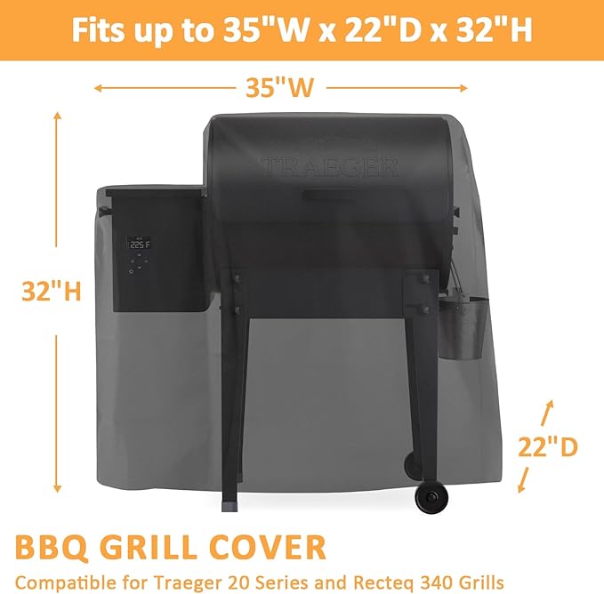 Grill Cover for Traeger 20 Series, Waterproof Smoker Cover for Traeger Tailgater 20 Series Grills, Junior, Bronson and Recteq 340 Grills, 600D Pellet BBQ Cover for Tailgater 20 Series