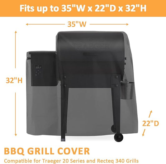 Grill Cover for Traeger 20 Series, Waterproof Smoker Cover for Traeger Tailgater 20 Series Grills, Junior, Bronson and Recteq 340 Grills, 600D Pellet BBQ Cover for Tailgater 20 Series