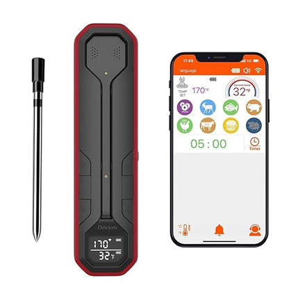 Wireless Meat Thermometer – Digital Cooking Thermometer with Wireless Probe – 500Ft Remote Range Food Thermometer – with iOS & Android Read App -Preprogrammed Temperatures for BBQ, Grill, Oven