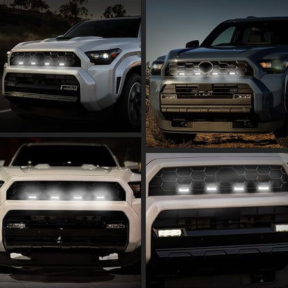 Grille Lights for 4Runner Trailhunter/TRD Pro 2025-2026, 4Pcs Clear Shell White LED Front Grill Light with Wire Harness and Fuse