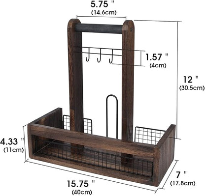 J JACKCUBE DESIGN Rustic Wood Tabletop Organizer for Outdoor Dining, Grill, BBQ Condiment, Spices, Spatula, Tong, Utensil Holder and Paper Towel Serving Caddy - MK718A (Rustic Wood)