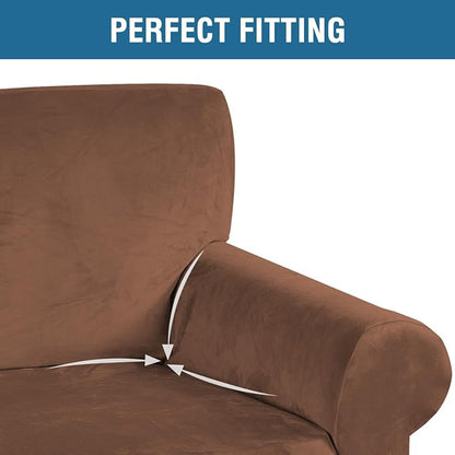 H.VERSAILTEX Stretch Velvet Sofa Covers for 3 Cushion Couch Covers Furniture Protector Soft with Non Slip Elastic Bottom, Crafted from Thick Comfy Rich Velour (Large Sofa 90"-97", Caramel Cafe)