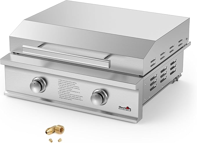 Stanbroil 28-Inch Premium Built-In Natural Gas Griddle for Outdoor Kitchen Grill, Durable Stainless Steel 2-Burner Flat Top Grill with Lid for BBQ Island, 34,000 BTUs