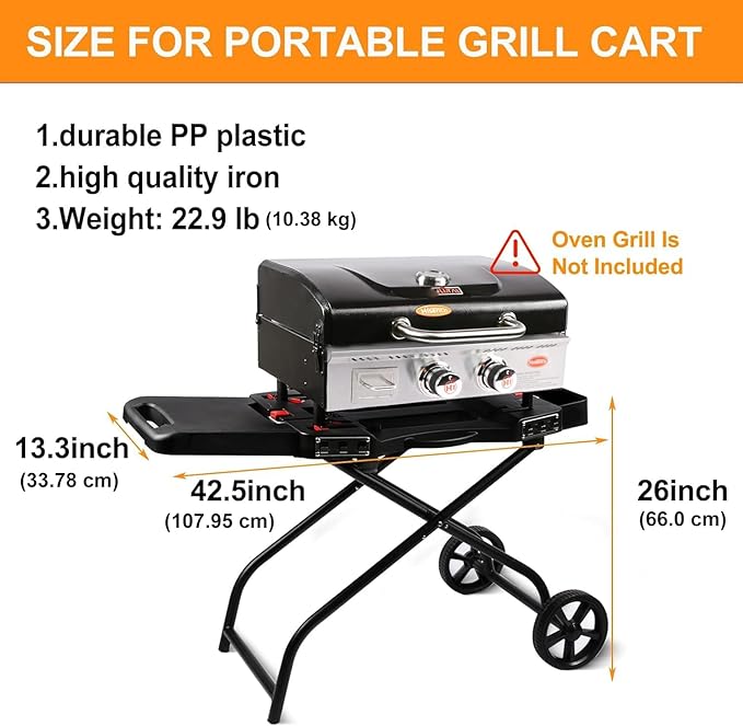 Hisencn Grill Stand for Weber Q1200, Q1000, Q2200, Q2400 Portable Grill Cart for Blackstone 17"& 22" Table Top Griddles, Outdoor BBQ Stand for Weber Q Series Gas Grills, for Travel and Camping