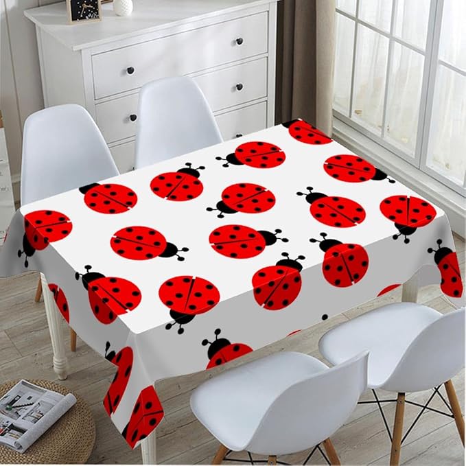 TKS MITLAN Tablecloth Red Ladybug Table Cloth Rectangle Table 60 x 84 Inch Cute Round Dots Skin Fun Cartoon Kitchen Decorations for Home Dinner Party