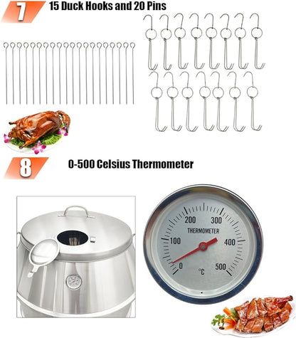 INTBUYING Commercial Duck Roaster Oven Charcoal Roast Duck Oven 31.5x31.5x53in Stainless Steel BBQ Grill for Peking Duck, Chicken, Turkey, Pork, Lamb, 0-500°C, Restaurant-Grade Roasting Machine