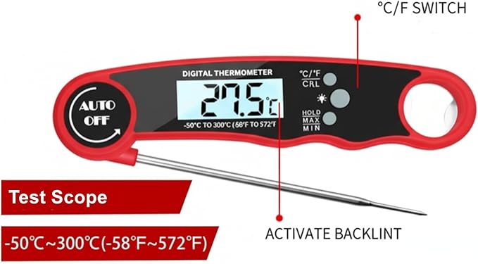 Heat Resistant Gloves BBQ Grilling Gloves for Men Women Kitchen Gloves Up to 1472°F+ Meat Thermometer Probe Auto-Off for Barbecue,Grill,Cooking, Baking, Cutting