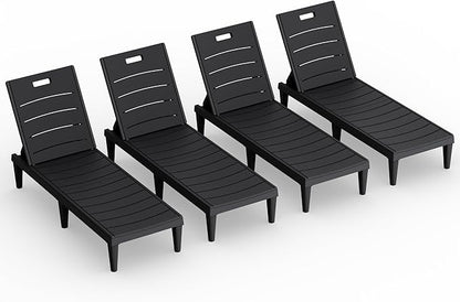Greesum Outdoor Chaise Lounge Chair Set of 4, Waterproof 5-Position Adjustable PP Sun Loungers for Patio, Poolside, and Beach Sunbathing, Black