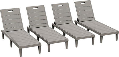 Greesum Outdoor Chaise Lounge Chairs Set of 4 with 5-Position Adjustable Backrest, Waterproof PP Sun Chaise Loungers for Garden Pool Beach Patio Deck Sunbathing, Light Coffee