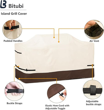 Bitubi 86 Inch Island Grill Cover - 600D Heavy Duty Waterproof All Weather Protection Extra Large Grill Cover,Beige & Brown