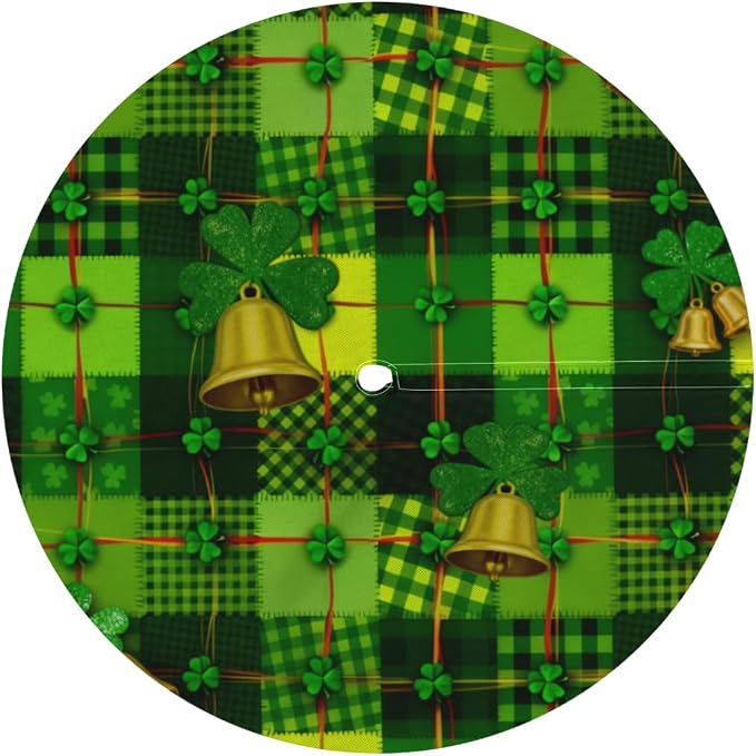 AUUXVA Round Outdoor Tablecloth with Umbrella Hole - Waterproof Patio Table Cover with Zipper Elastic Table Cloth Fits 36"-44" Tables for Party Cafe Garden Decor(St. Patrick's Day Green Leaves)