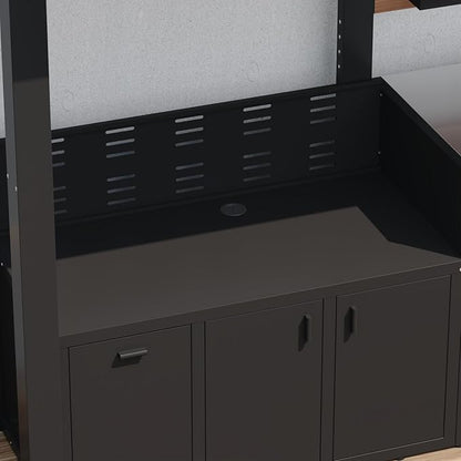 8.6'W Full Steel Outdoor Kitchen Cabinet, Patio Kitchen Island with Galvanized-Steel Roof and Stainless-Steel Countertop, BBQ Grill Station Bar Table with Storage