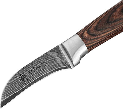 Wakoli EDIB Damascus Peeling Knife – 2.7-Inch Small Kitchen Knife for Fruits & Vegetables, Professional Kitchen Peeling Tool made of 67-Layer Damascus Steel Blade & Pakkawood Handle in Gift Box