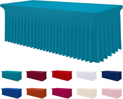 Smiry Spandex Elastic Fitted Table Cloth Skirt for 6FT Rectangle Table | Stretch Washable Table Cloth, Banquet Table Cover for Wedding, Party, Indoor & Trade Shows, (Turquoise, 72Lx30Wx30H)