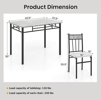 Tangkula Dining Table Set for 4, Kitchen Table and Chairs Set with Metal Frame & Padded Seat, Dining Table and Chairs Set of 4 for Dining Room, Space Saving