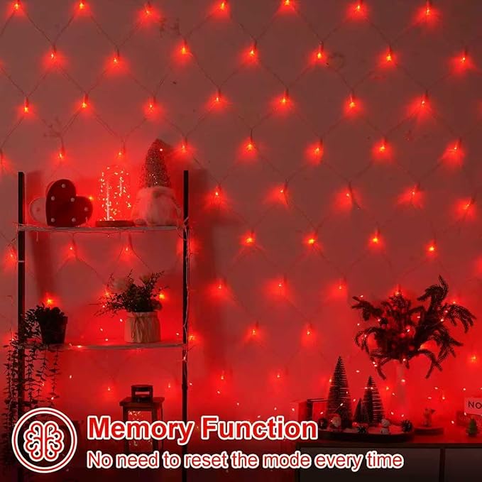 QITONG Red Net Lights Outdoor Mesh Lights, 360 LED 12ft x 5ft Christmas Net Light Plug in, 8 Modes Clear Wire Bush Light