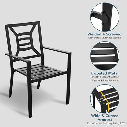 Patio Dining Chairs Set of 4, Stackable Metal Patio Chairs with High Back for Deck Bistro Porch Lawn, Black Wrought Iron Outdoor Dining Chairs