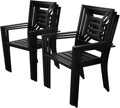 Patio Dining Chairs Set of 6, Stackable Metal Patio Chairs with High Back for Deck Bistro Porch Lawn, Black Wrought Iron Outdoor Dining Chairs