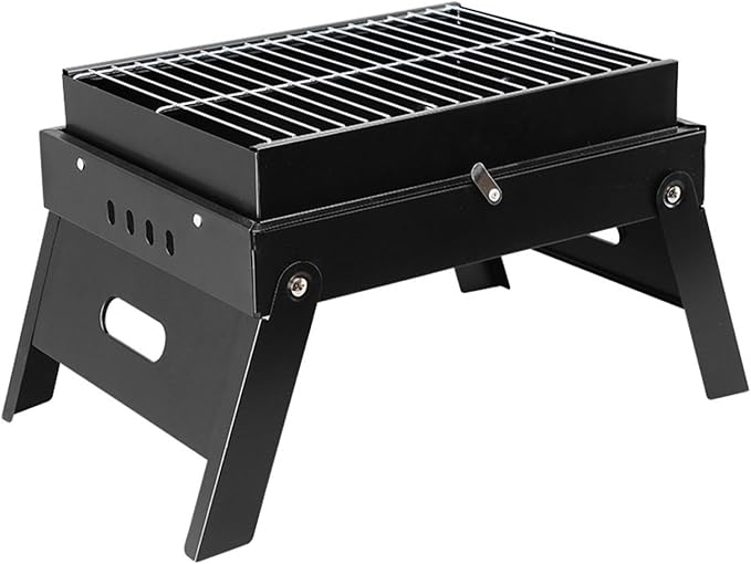 Portable Charcoal Barbecue Grill, Mini Stainless Steel Compact Grill for Travel, Outdoor Cooking and BBQ, Camping Grill Picnic Patio Backyard