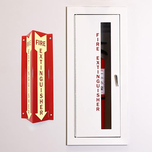 SmartSign "Fire Extinguisher" Two-Sided V-Shaped Projecting Sign with Down Arrow, 18 x 4 inch, 120 mil Thick Glow-In-The-Dark Polished Acrylic, Photoluminescent