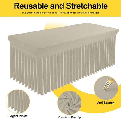 Smiry Spandex Elastic Fitted Table Cloth Skirt for 4FT Rectangle Table | Stretch Washable Table Cloth, Banquet Table Cover for Wedding, Party, Indoor & Trade Shows, (Taupe, 48Lx30Wx30H)