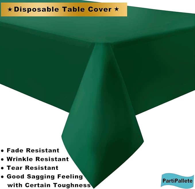 3-Pack Premium Plastic Dark Forest Green Tablecloth Disposable 54 x 108 Inch. Rectangle Table Cover Party Hunter Jungle Green Table Cloths for Parties Birthday Wedding Christmas Banquet