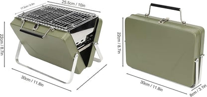Septpenta Charcoal BBQ Grill, Portable Small Grills, Folding Notebook Grill, Wavy Grid Non Stick Design, Suitcase Style Storage for Outdoor Cooking Camping Beach Traveling Picnic Backyard(Green)