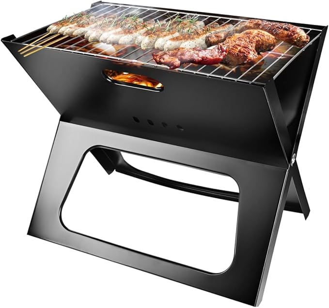 Portable BBQ Barbecue Grill Foldable Charcoal Grill Camping Garden Outdoor Travel Black
