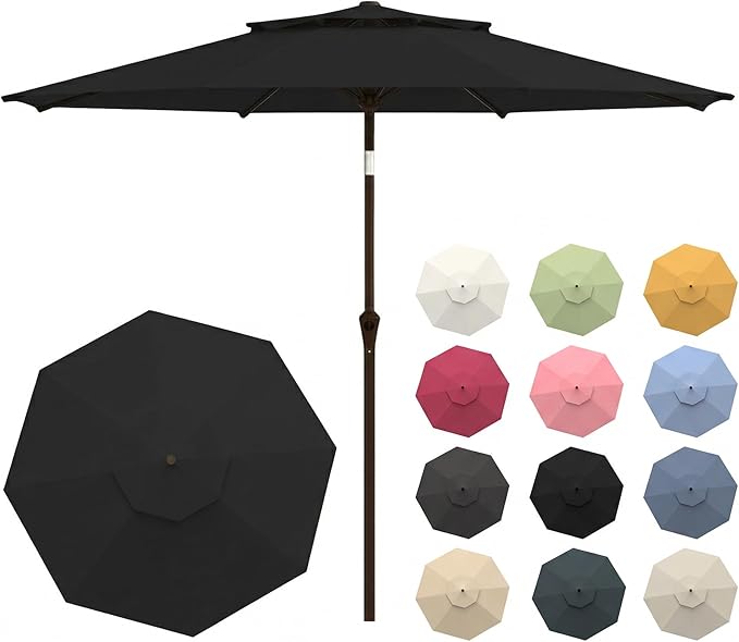 Patio Umbrella, 2 Tier Outdoor Table Umbrella, Large Vented Market Umbrellas with Push Button Tilt and Crank, 8 Sturdy Ribs for Backyard, Deck, Pool, UPF50+ UV Protection